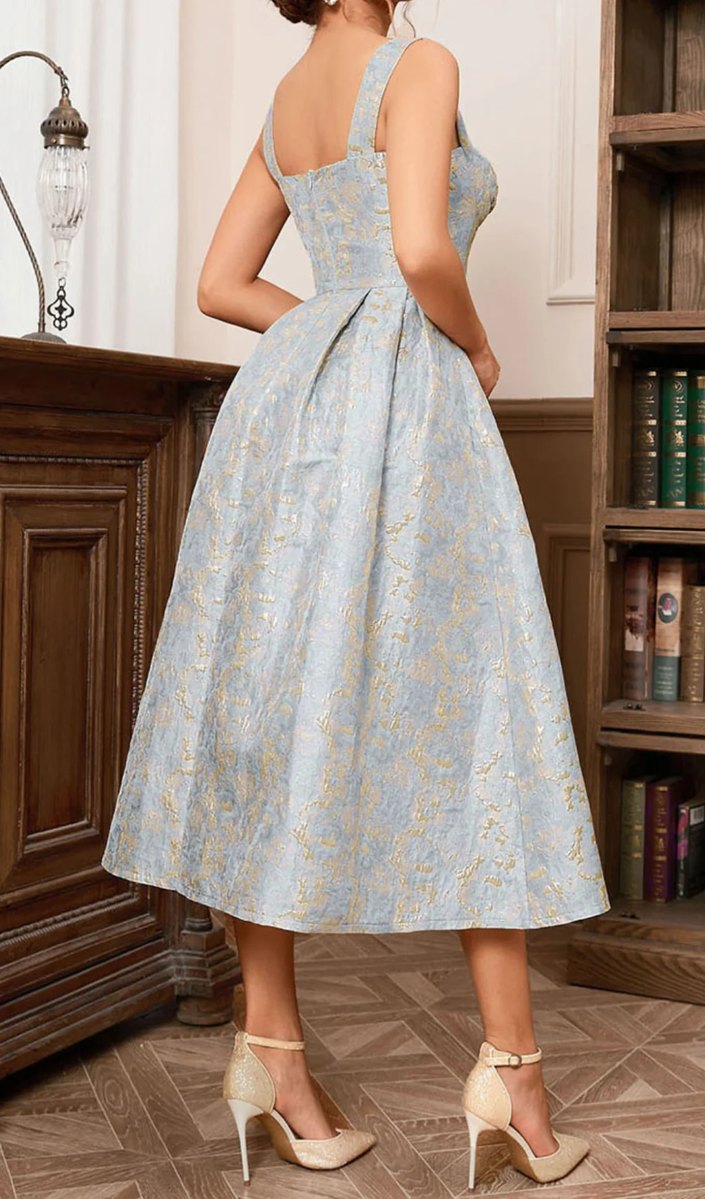 FASHIONSLEE AVON A LINE MIDI DRESS GOLD AQUA FASHIONSLEE AVON A LINE MIDI DRESS GOLD AQUA