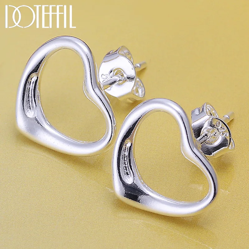 DOTEFFIL 925 Sterling Silver Small Smooth Heart Stud Earrings For Woman Jewelry
