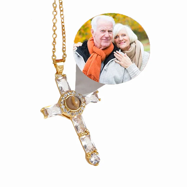 Kettenmachen Personalisierte Foto Kreuz Projektion Halskette mit Zirkonia