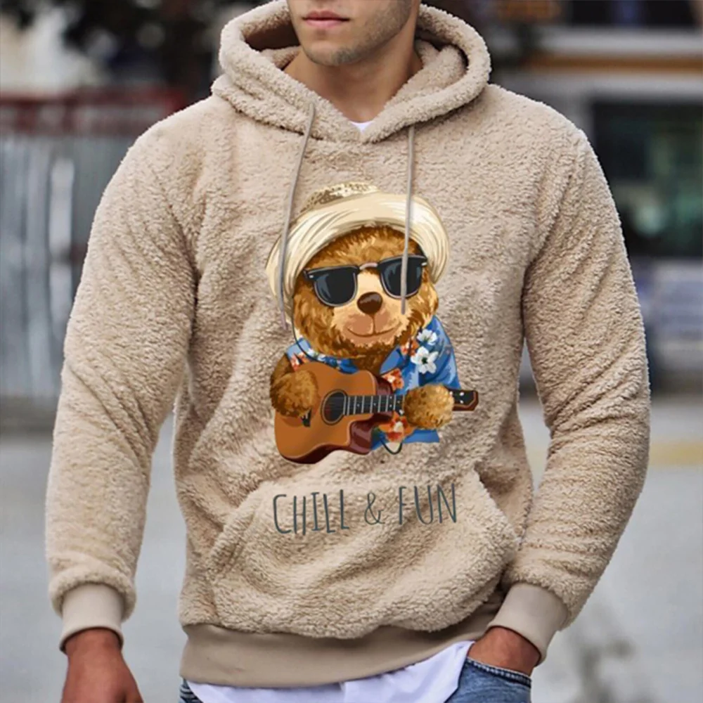 Teddy Bear Warm Men's Casual Lamb Wool Hoodie