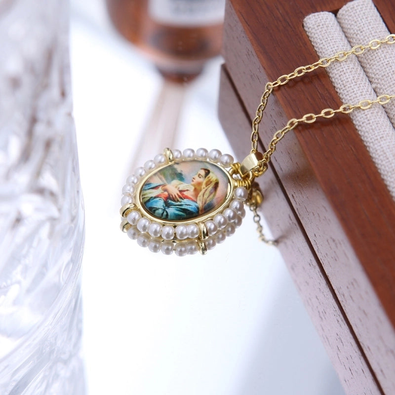 Shell Copper 18K Gold Plated Portrait Virgin Mary Pendant Necklace