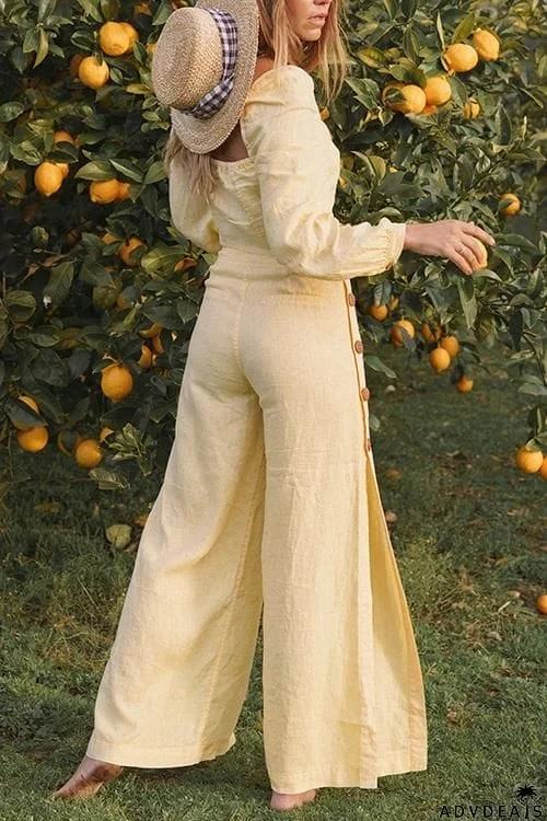 Button Slit Crop Pants Set