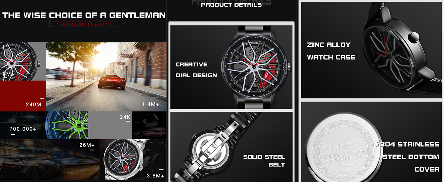 Men&#39;s Car Watch Creative Hollow Design Quartz Analog Suitable for Men and Car Enthusiasts