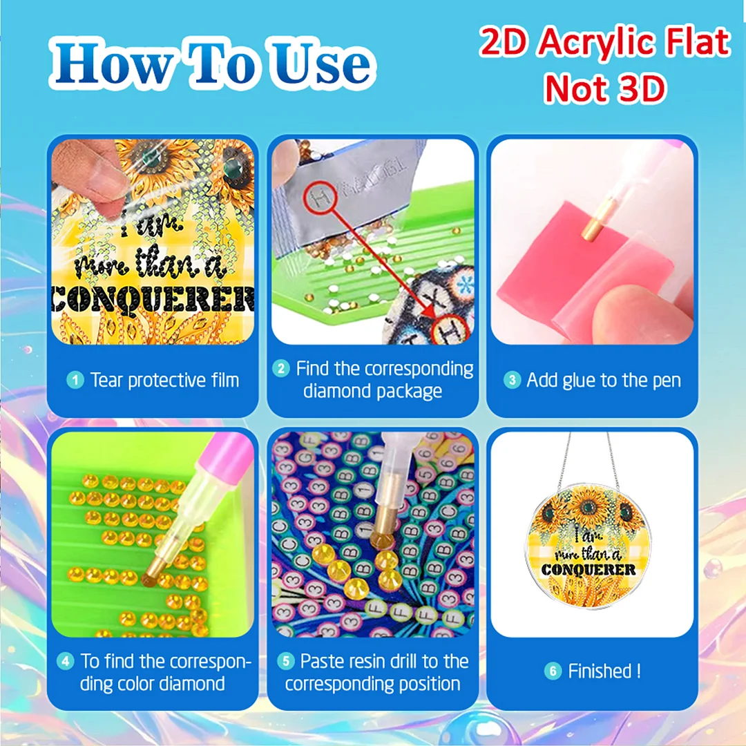 4pcs Sunflower Text DIY 2D Flat Acrylic Diamond Painting Kit Diamond Art Pendant