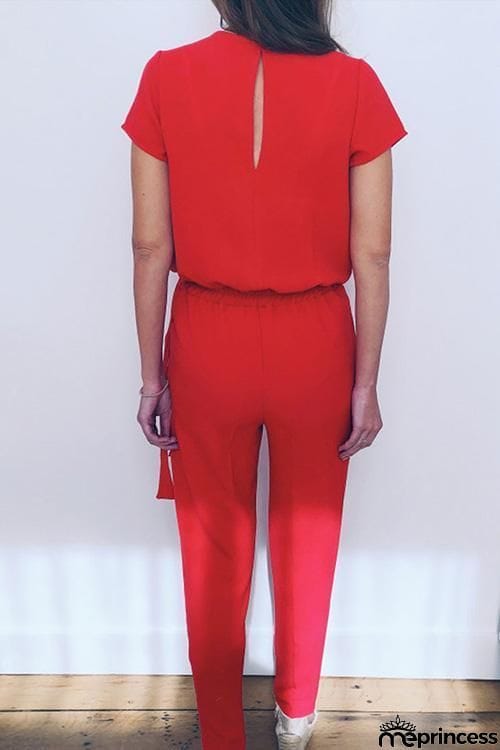 Deep V Neck Knot Jumpsuit