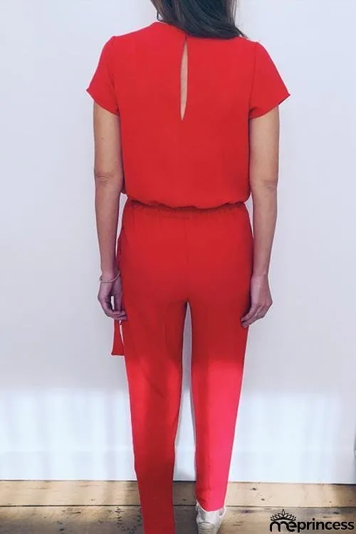 Deep V Neck Knot Jumpsuit