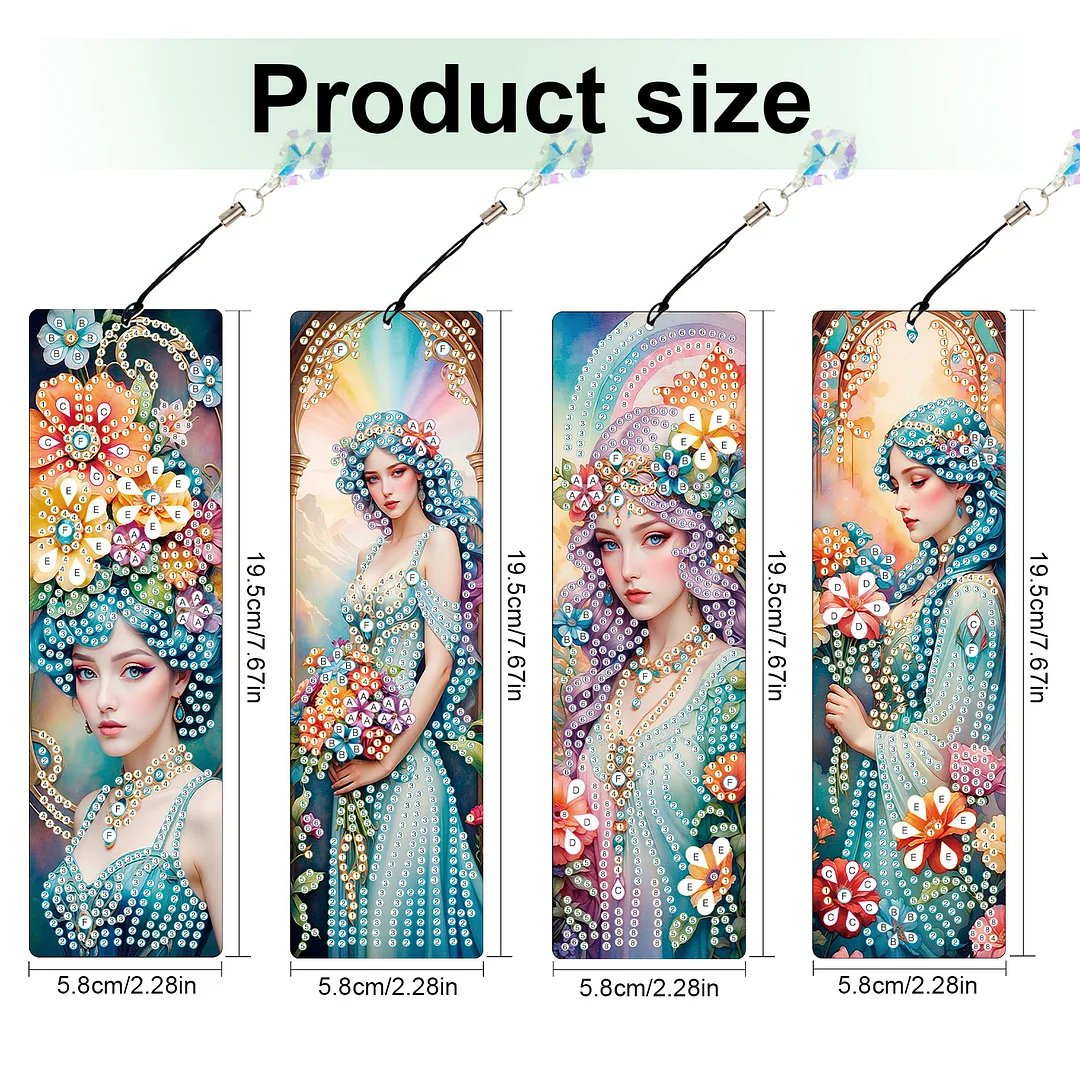 4Pcs Flower Beauty DIY Diamond Bookmark Art Projects Irregular Shaped Diamonds Diamond Painting Art Bookmarks with Crystal Pendants for DIY Making Beginners Adult Art Craft Supplies