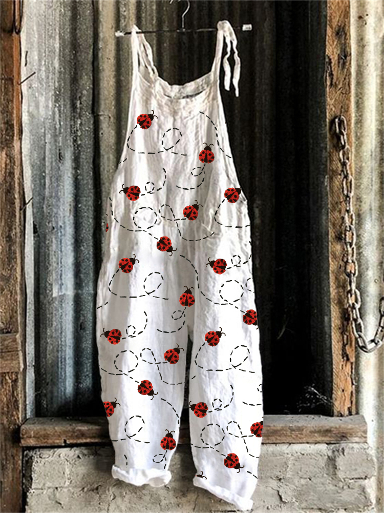 Comstylish ladybugs Embroidery Pattern Loose Fit Jumpsuit