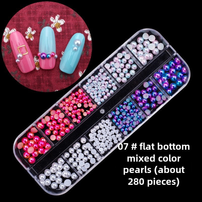 Nail Jewelry Rhinestone Flat Bottom Drill Hollow Nail Stick Drill Sequins Colored Diamond Flat Bottom Pearl Shell Japanese Series