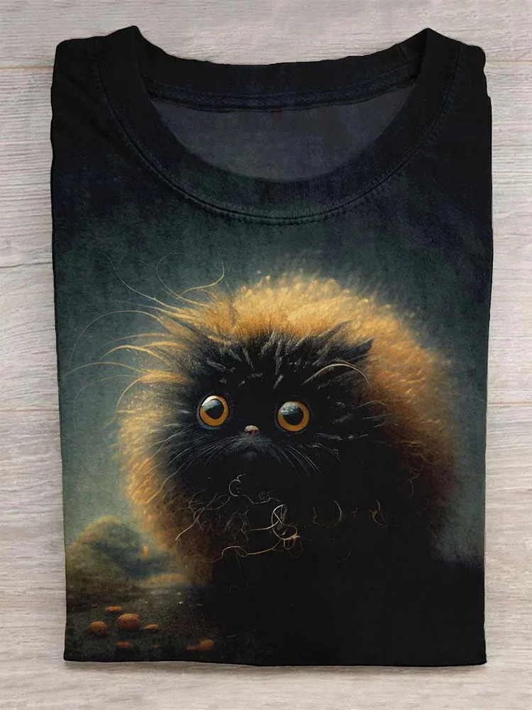 Cute Black Briquette cat Animal Art Print Design T-shirt