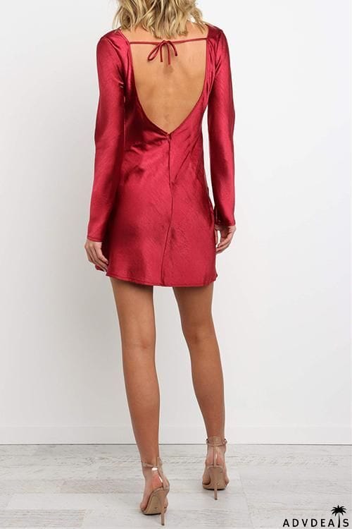 Slit Backless Long Sleeve Mini Dress