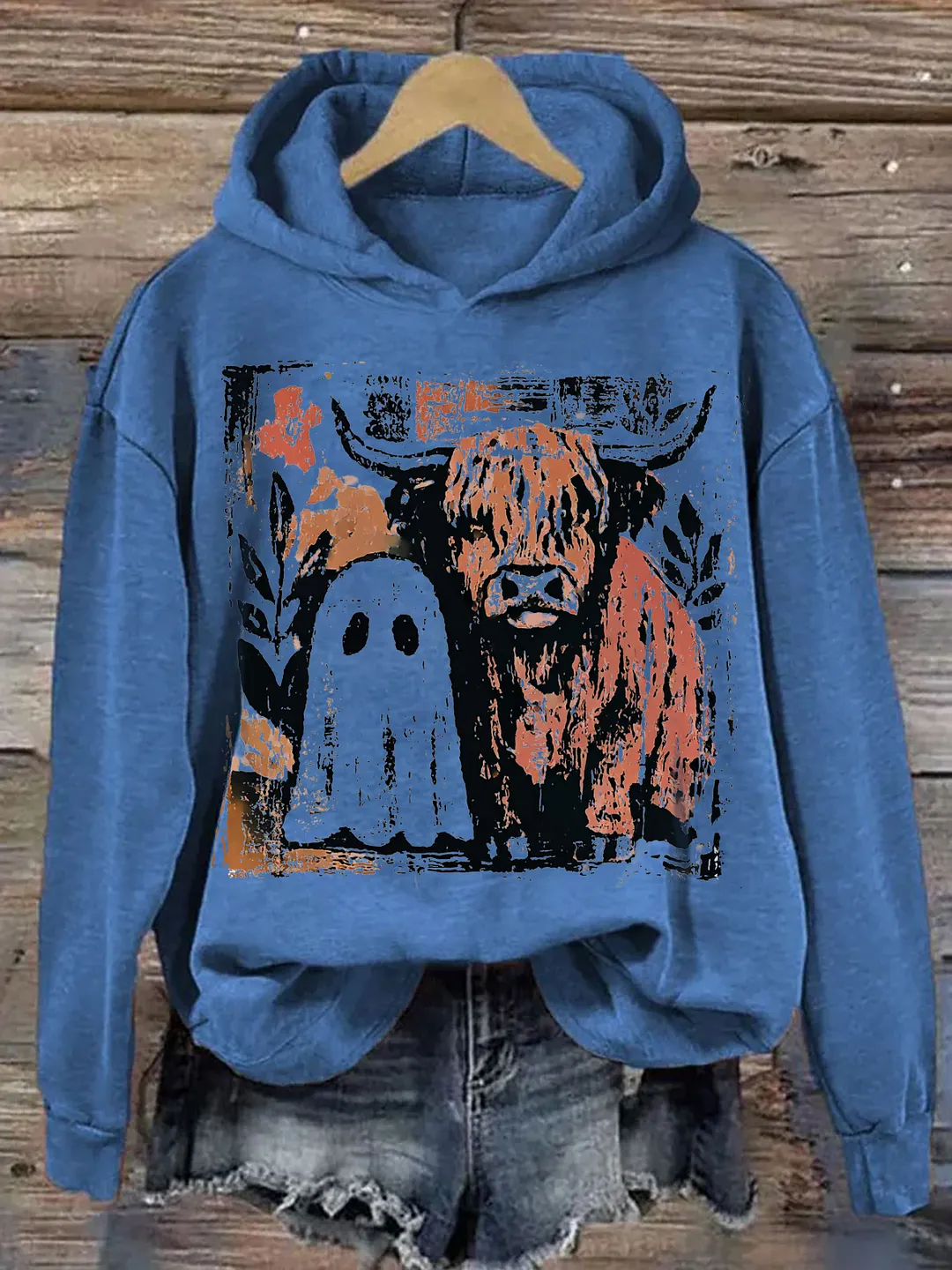 Cute Fall Highland Cow Ghost Hoodie