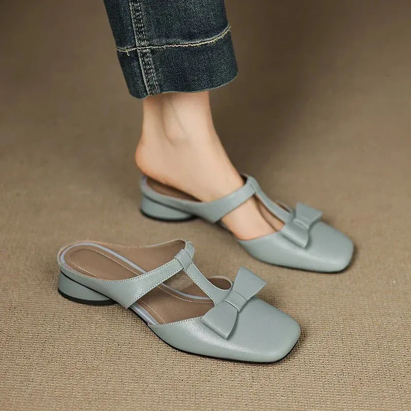 Women's Leather T-Strap Mules &ndash; Square Toe Block Heel &ndash; view 2