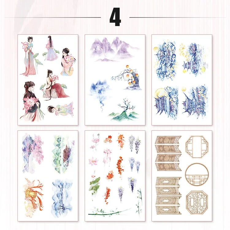 JOURNALSAY 6 Pcs Cartoon Characters Journal Decoration Washi Paper Sticker Scrapbooking