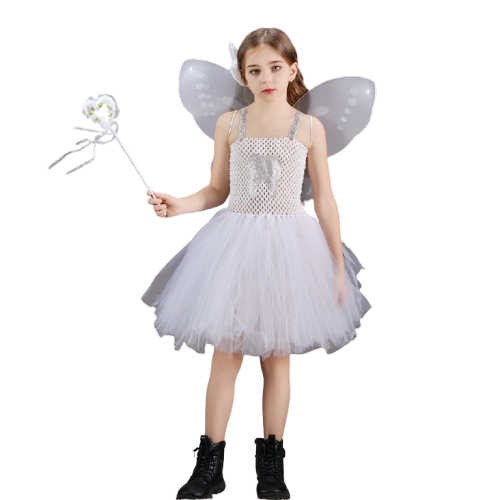 Kids Children Tooth Fairy White Tutu Dress Outfits Cosplay Costume Halloween Carnival Suit