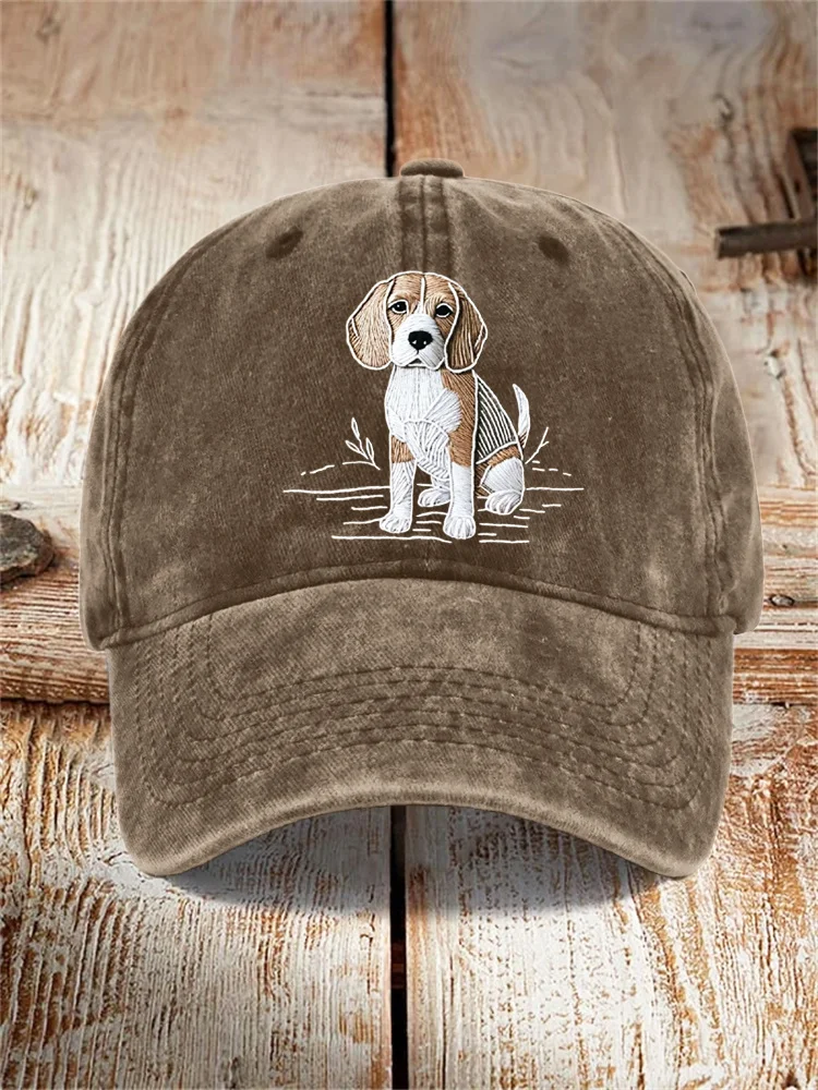 Pet Dog Embroidery Pattern Washed Hat