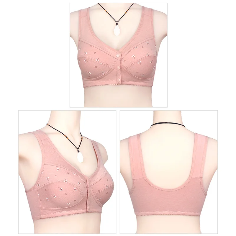  thdmladies 3 Packs Design for Senior Front Closure Cotton Bra thedmladies