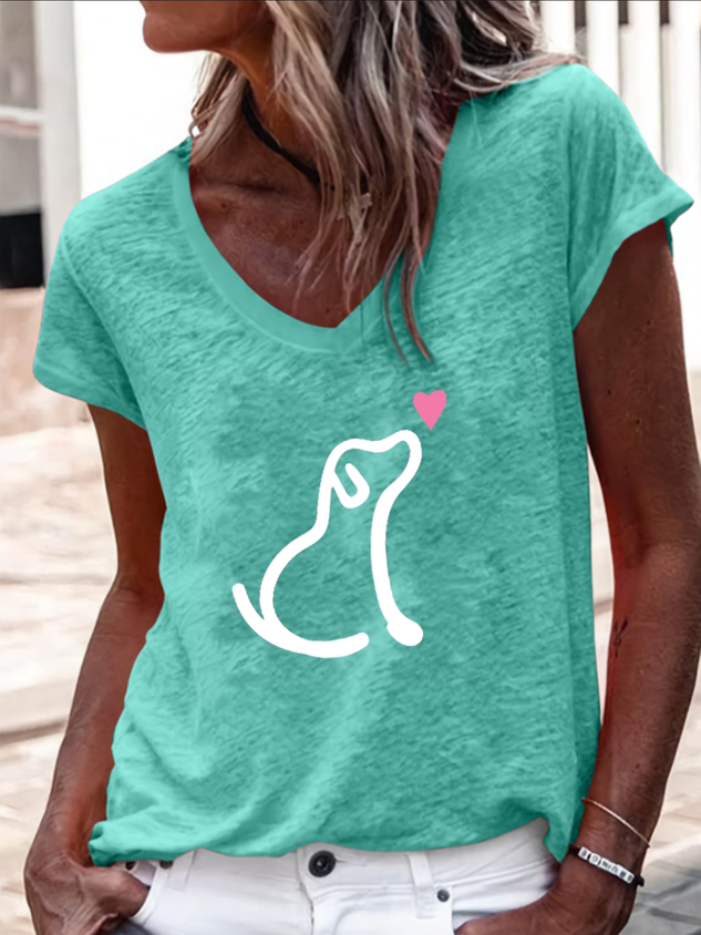Funny V Neck Dog Cotton-Blend Casual T-Shirt socialshop