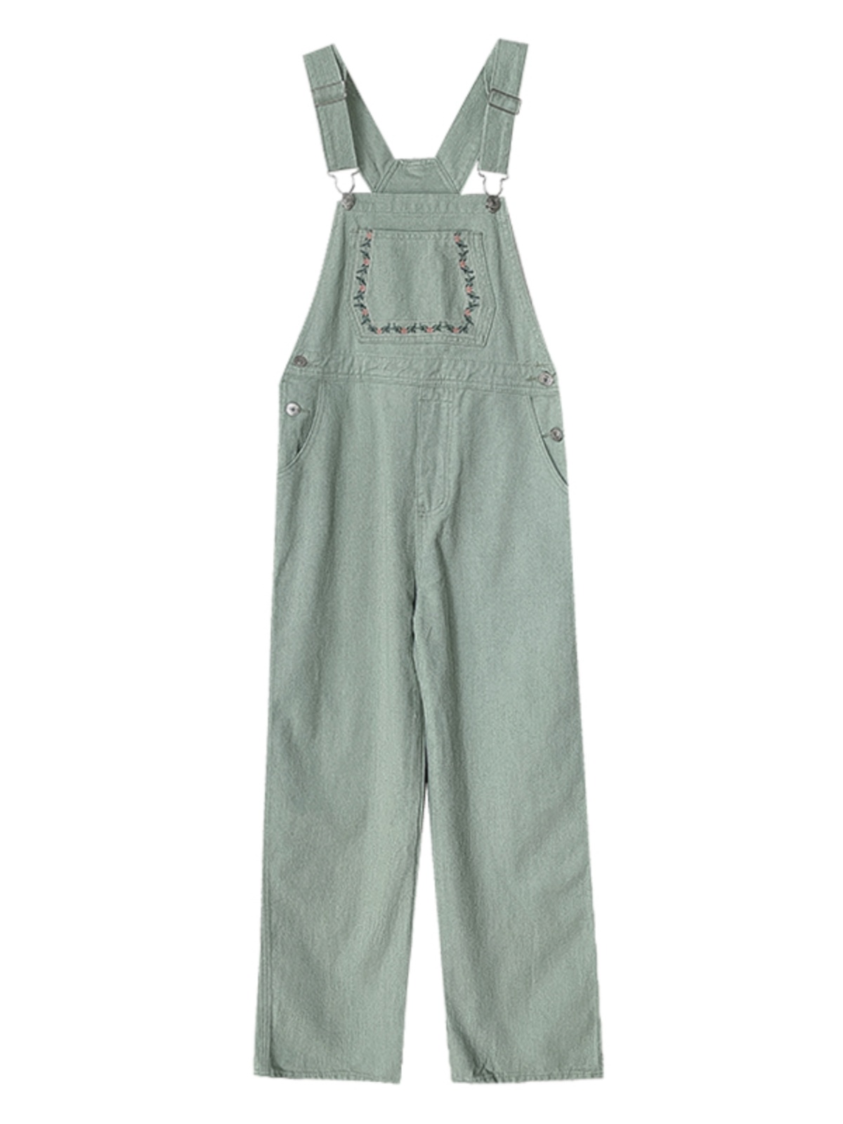 Verbsign Light Green Jumpsuits Women Floral Embroidery Solid Wide Leg Suspender Strap Jeans Female Casual Versatile Denim Overalls Pants