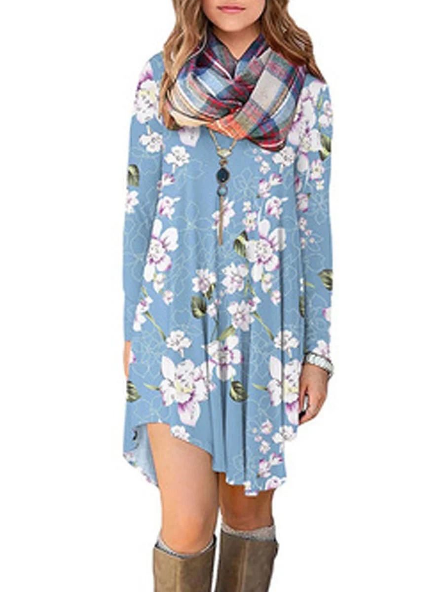 Long Sleeve Casual Loose Print Dress
