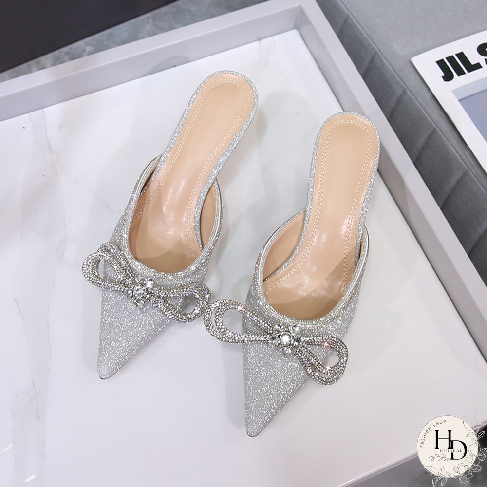 Rhinestones Bowknot Sandals For Women Sexy Buckle Strap Ladies High Heel Pumps Pointed Toe