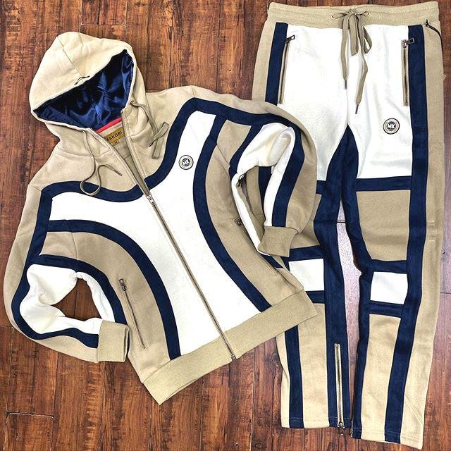 Color block khaki fashion hoodie set