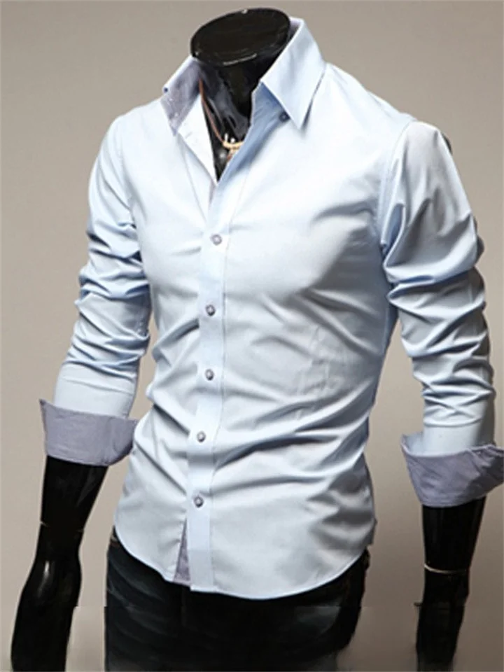 Men's Dress Shirt Button Up Shirt Collared Shirt Plain Solid Colored Collar Wine Black White Navy Blue Plus Size Wedding Party Long Sleeve Clothing Apparel Business-Mixcun