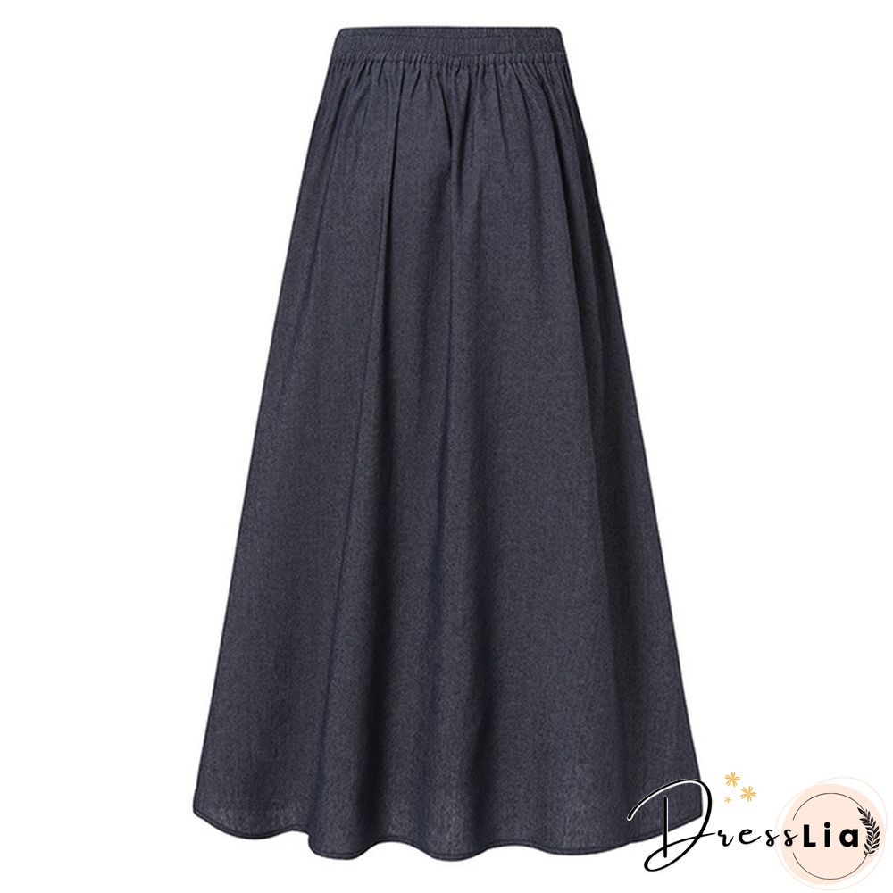 S-5Xl Ladies Denim Button Ruffle High Waist Long Skirt Dress Casual Elegant Loose Outwear A Line Dress Kleid