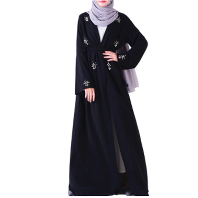 Mature Women Casual Nail Diamond Cardigan Long Skirt Robe Saudi Dress