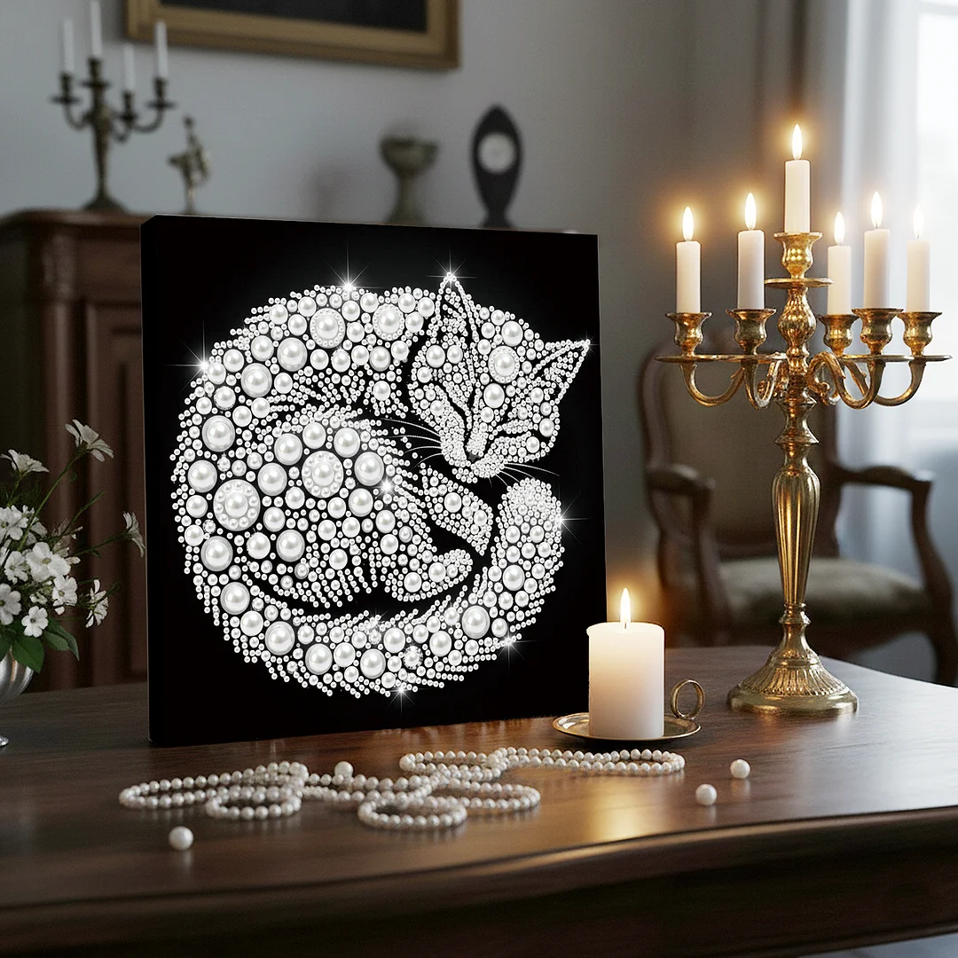 Cat - DIY Pearl Diamond Art Kit With Frame 25*25cm