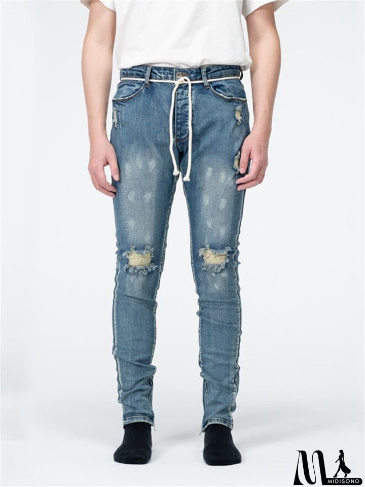 MidiSono - Fashionable Straight Leg Blue Denim Trousers for Men