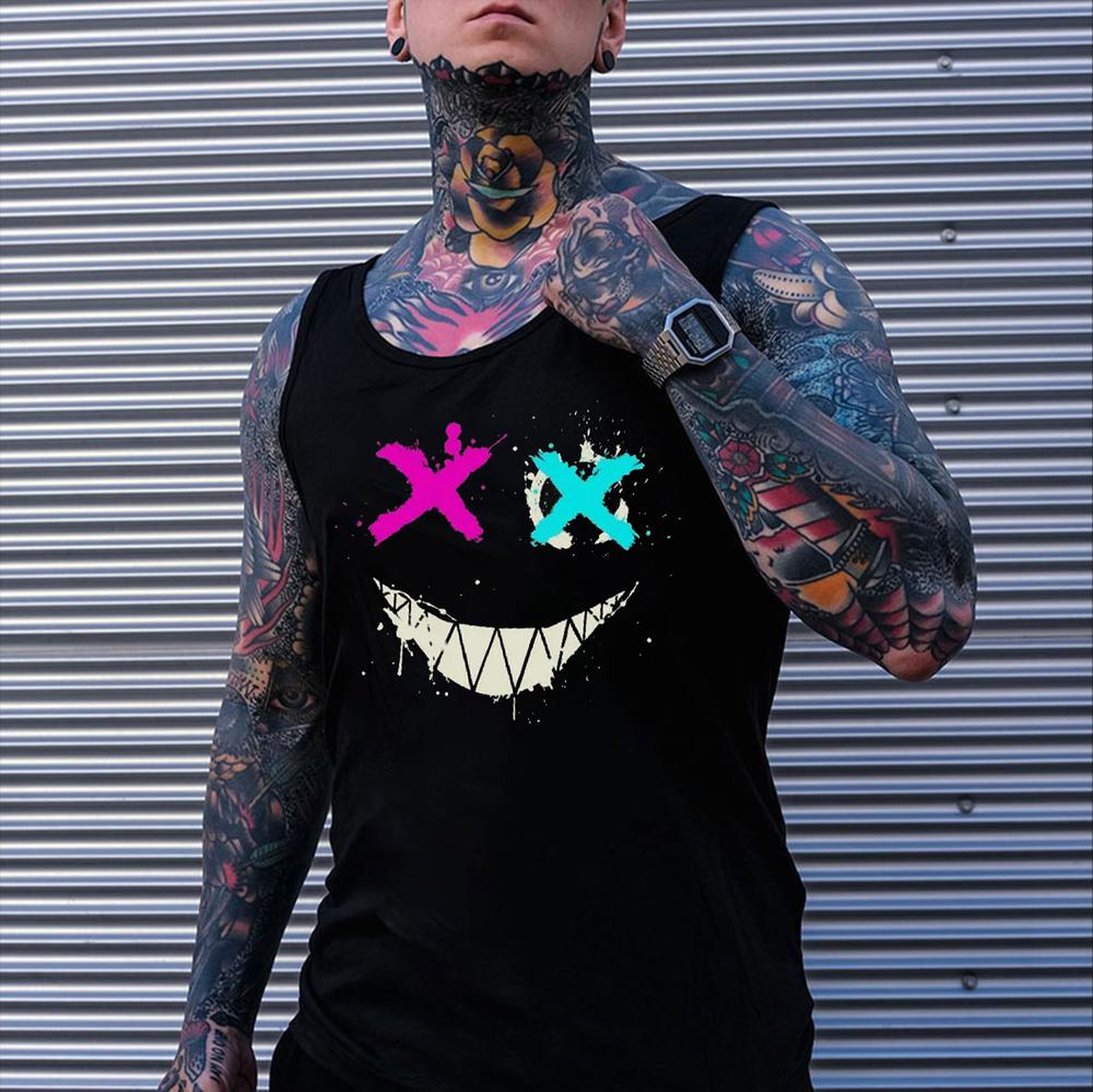 Evil Emoji Graphic Black Print Vest