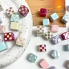 100PCS Lovely Flashing Painting Square Plaid Dice DIY Beads