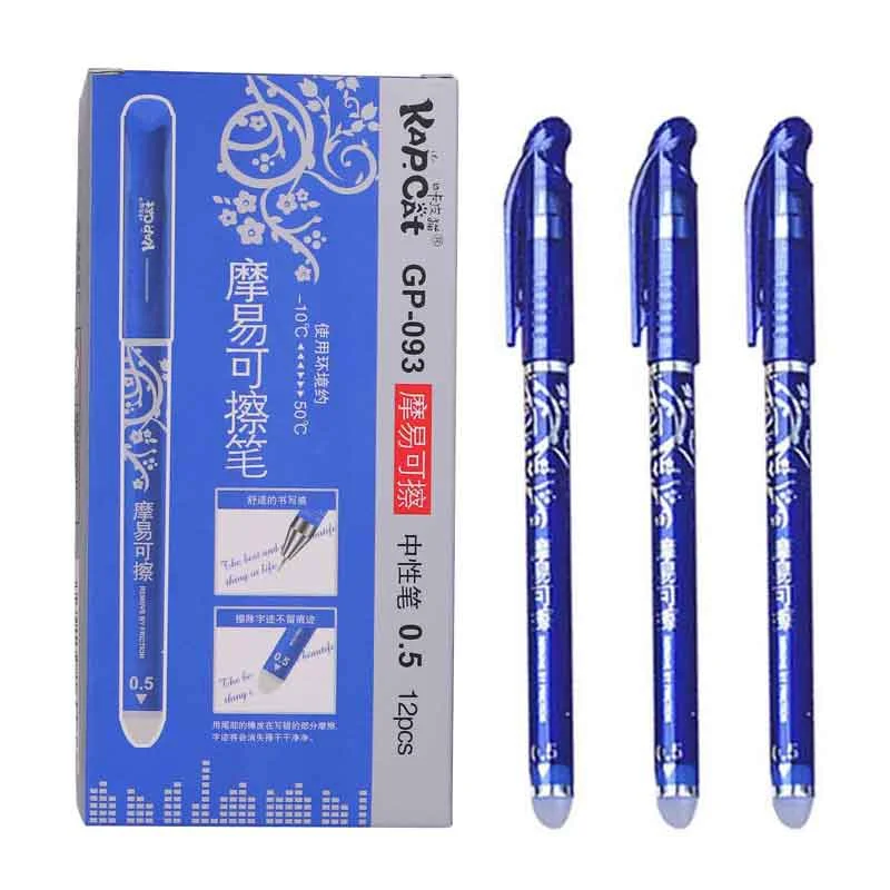 12Pcs/box Erasable Gel Pen Blue ink 0.5/0.38mm Washable Handle Kawaii Pens Refill Rods for School Office pen Cute Stationery