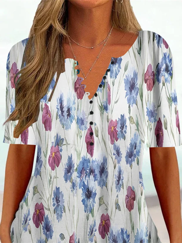 Women Half Sleeve V-neck Solid Color Dress