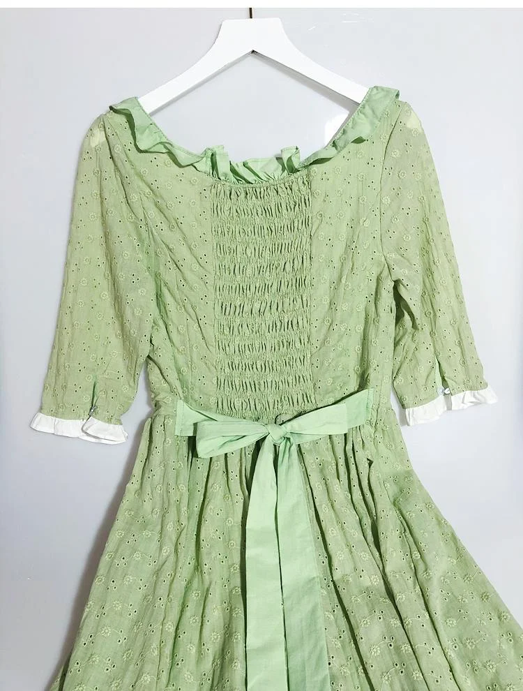 Fairy Tales Aesthetic Vintage Lace Stitching Green Princess Dress