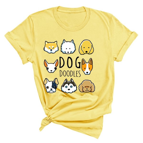 New Dog Doodle Print T-Shirt Women Casual T Shirt Summer Fashion Short Sleeve Round Neck Tops - Shop Trendy Women's Clothing | LoverChic