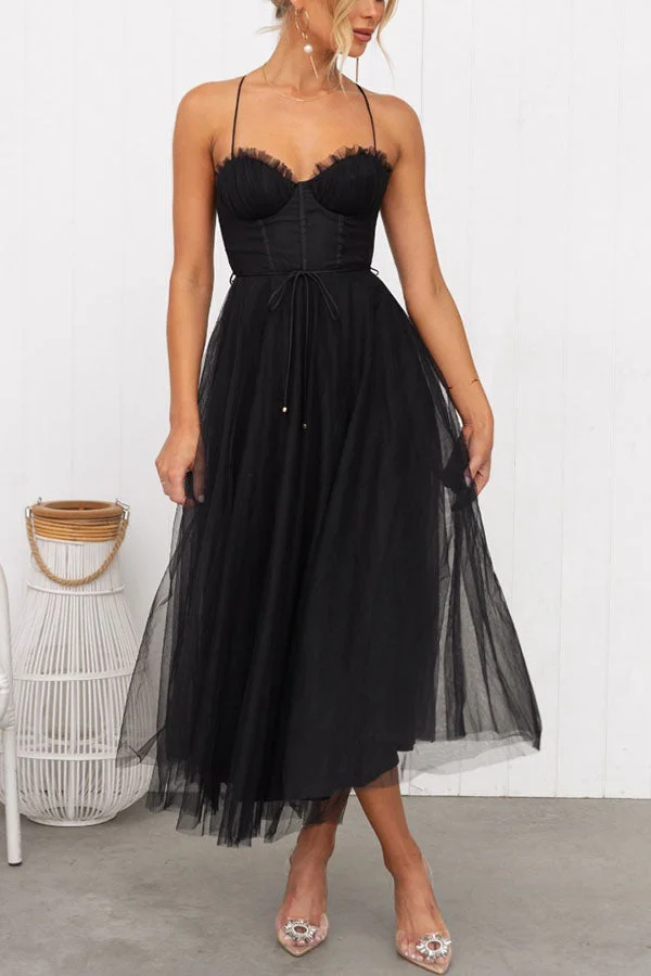 Black Modern-day Princess Chiffon Suspenders Party Maxi Dress