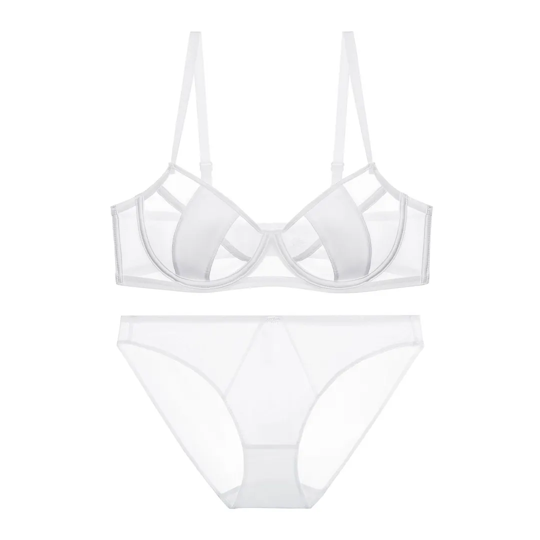Churchf Lace Lingerie Women's Summer Sexy Bra Pure Desire Breathable Ultra-Thin Large Bra Small Bra Panties Set