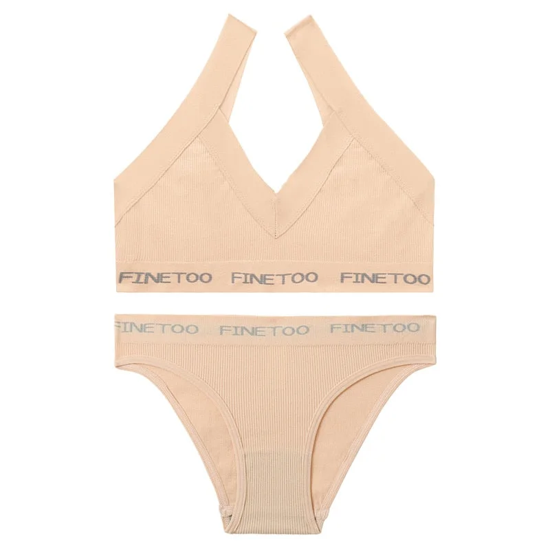 FINETOO Women Bra Set Seamless Bralette Crop Top + Pantys Brassiere Suit Fitness Underwear Lingerie Female Push Up Sexy Tank Top