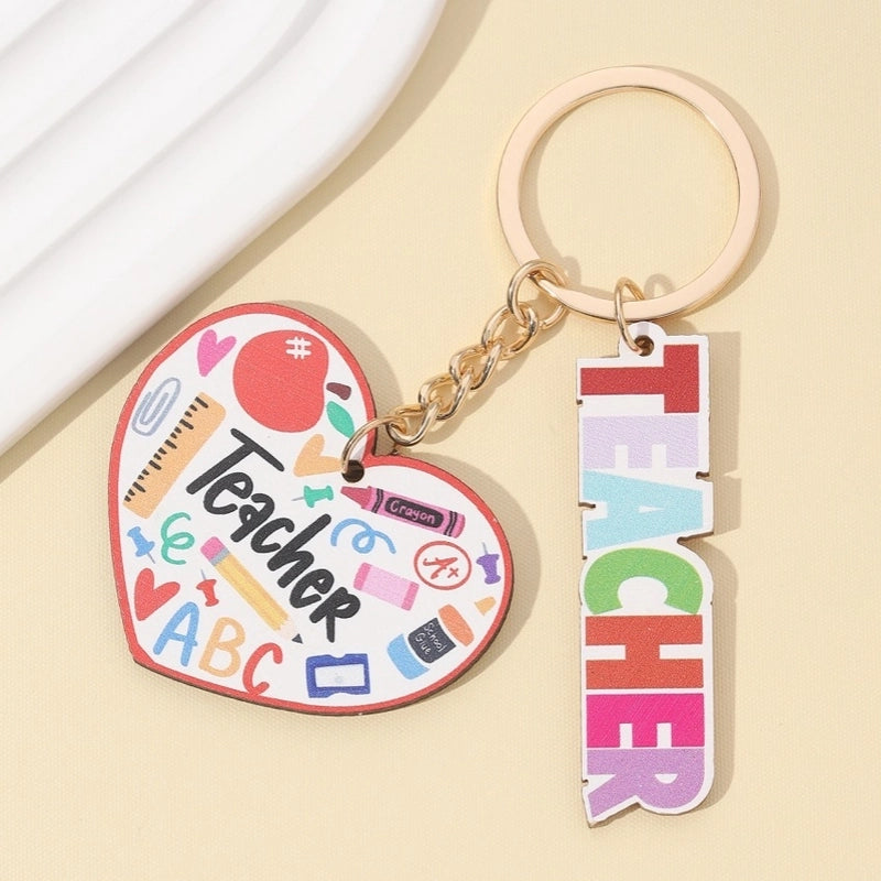 Modern Style Letter Wood Teachers’ Day Unisex Keychain