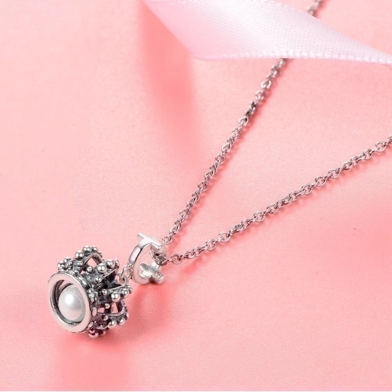 925 Sterling Silver Plating Inlay Crown Pearl Zircon Charms Jewelry Accessories