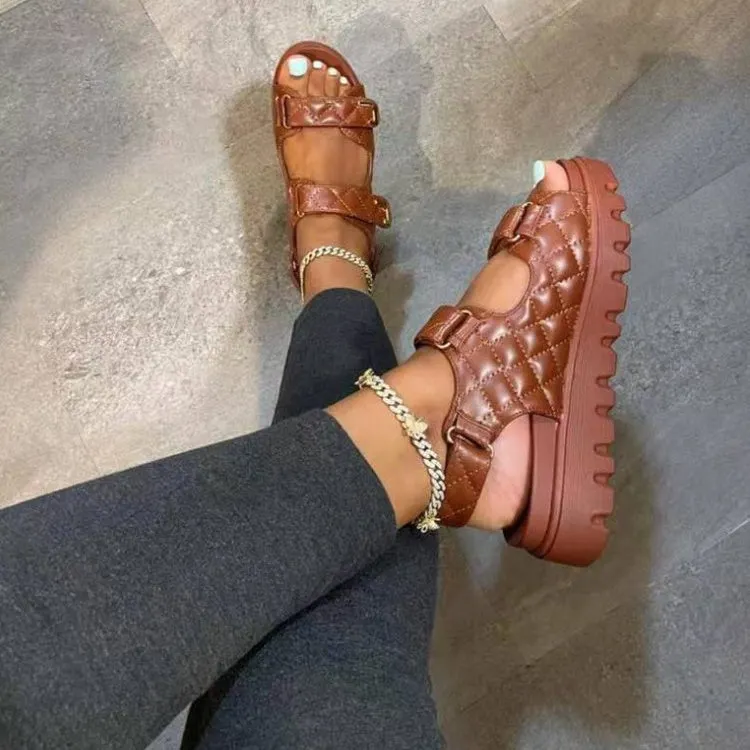 Women's Casual Solid Color Round Toe Mid Heel Low Top Sandals