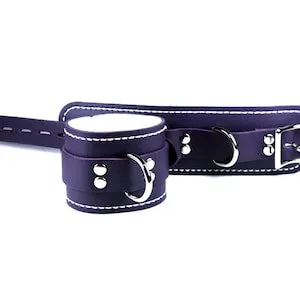 pornhint Pornhint Leather Locking Cuffs - Purple with White Leather Lining - Pair of Wrist Cuffs (or) Ankle Cuffs - Choice of Color Stitching