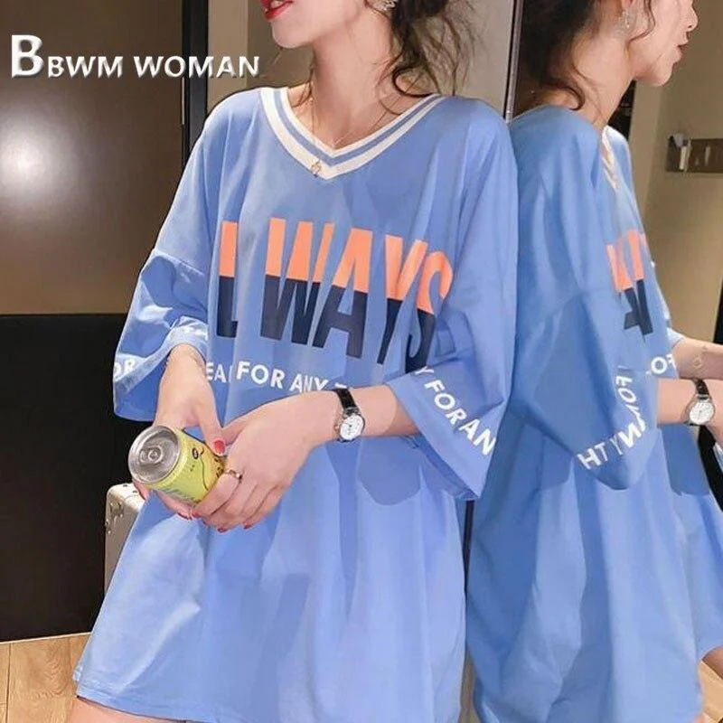 2019 Blue Orange And White Color Women T Shirt Bottom Missing Style Female Tee Shirts