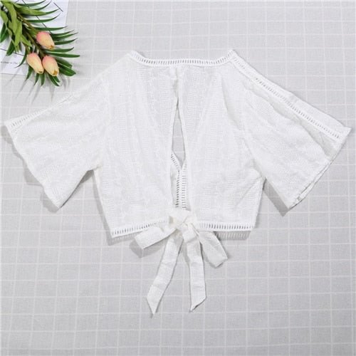 Sexy Women See through Lace Mesh Sheer Crop Top Shirt Blouse Fashion Ladies White Lace Hollow Out Deep V Neck Blouses Tee Tops