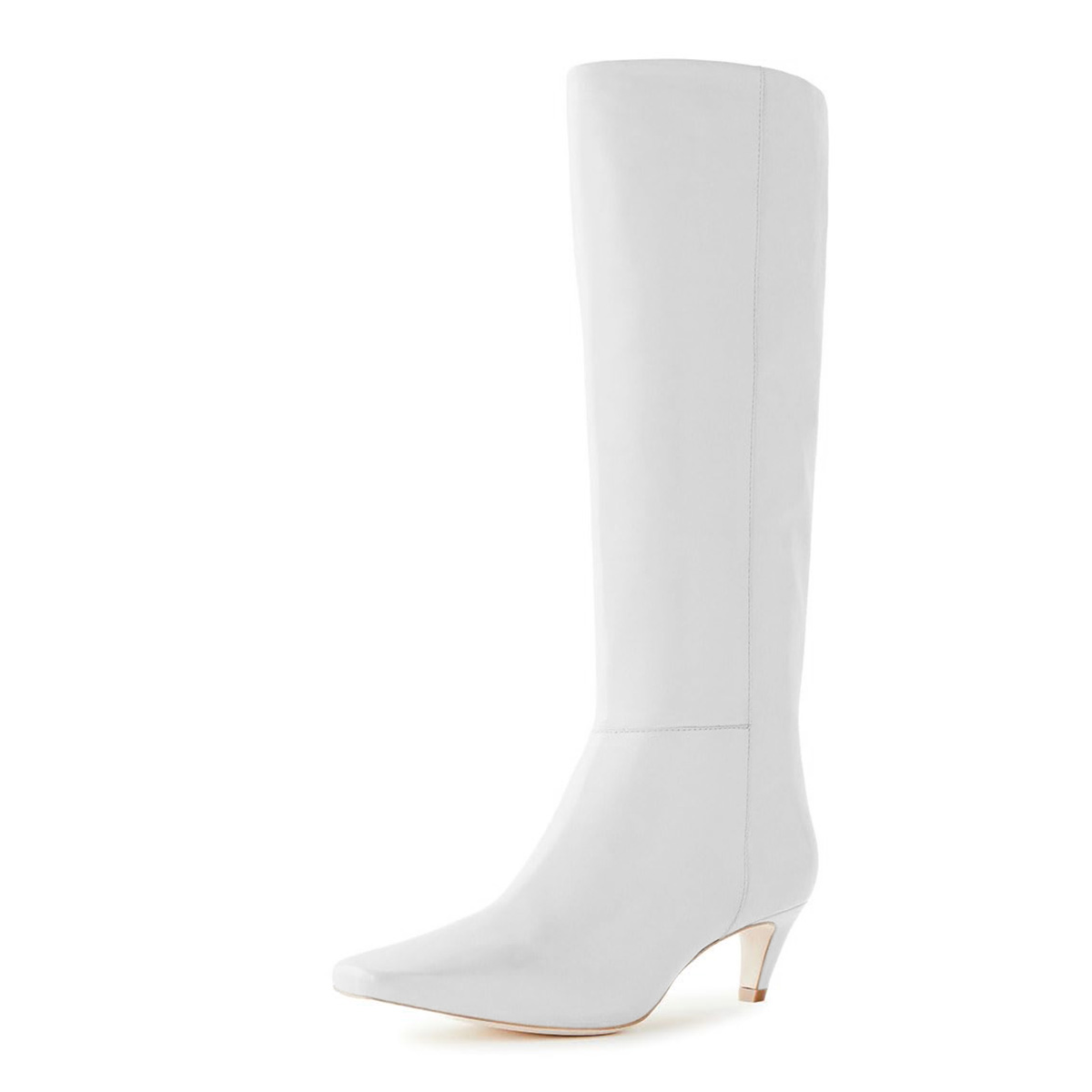 White Pull-On Vegan Leather Square Toe Boots Women with Kitten Heel Nicepairs