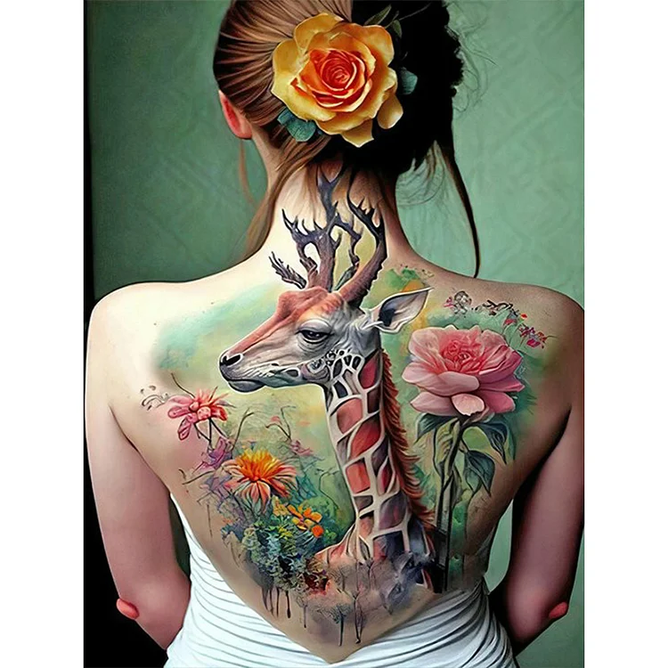 Full Round Diamond Painting - Giraffe Tattoo Girl Back 40*50CM