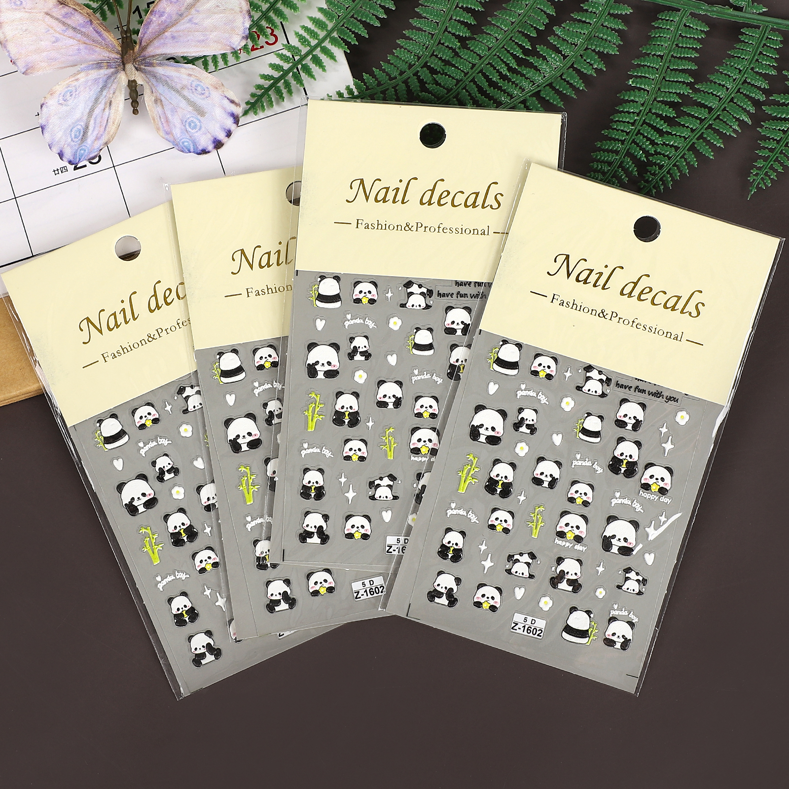 귀여운 5D 팬더 대나무 매니큐어 - 2개입 PET 스티커