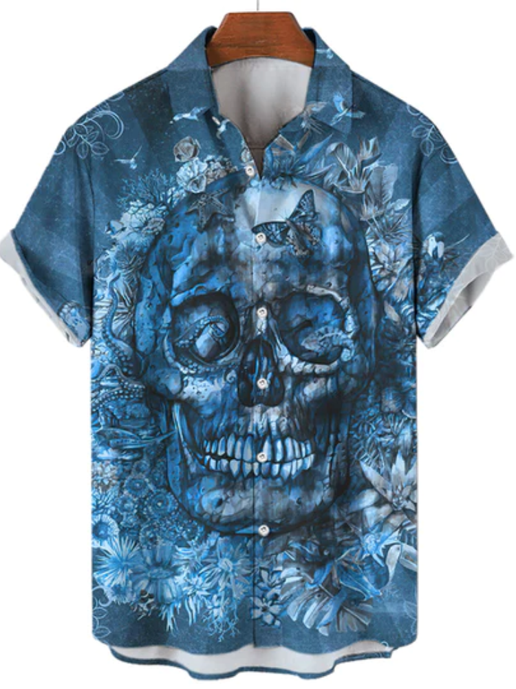 Men'S Casual Hawaiian Skull Print Shirt